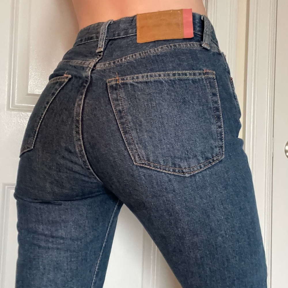 Super Flattering medium wash mid-rise ACNE straight leg jeans